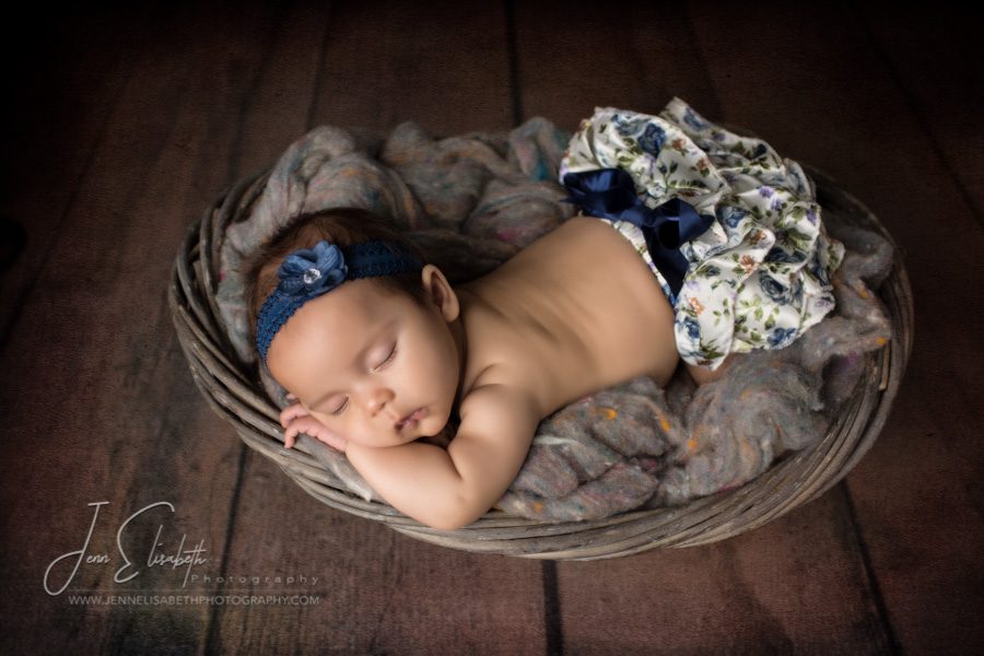 Portrait of baby girl in basket